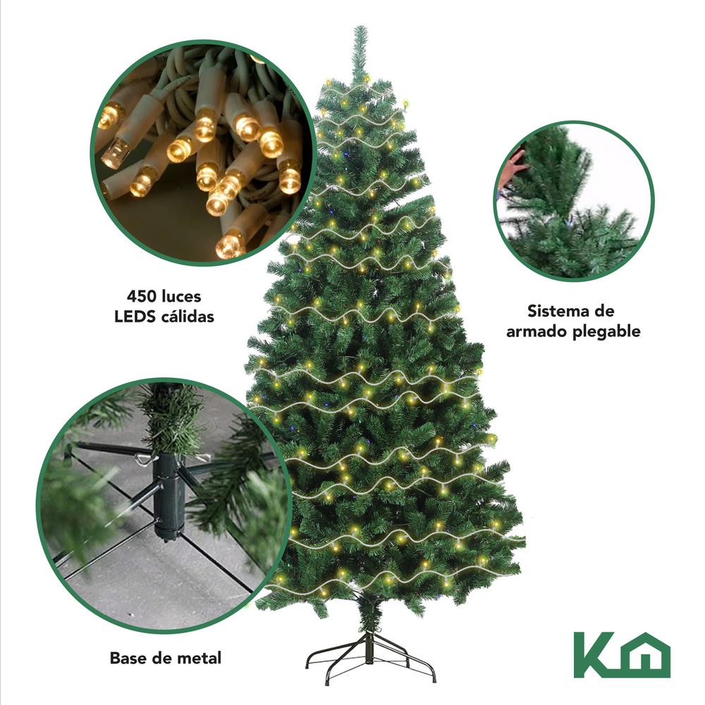 Arbol Navidad 210cm + Luces Navideñas 450 Led Luz Cálida