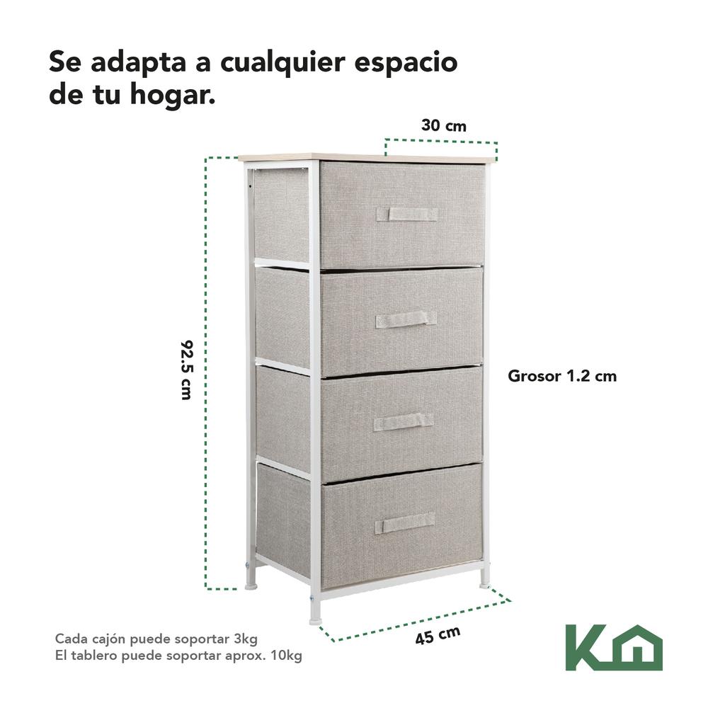 Comoda Cajonera de 4 Cajones Mueble Organizador Tela Madera