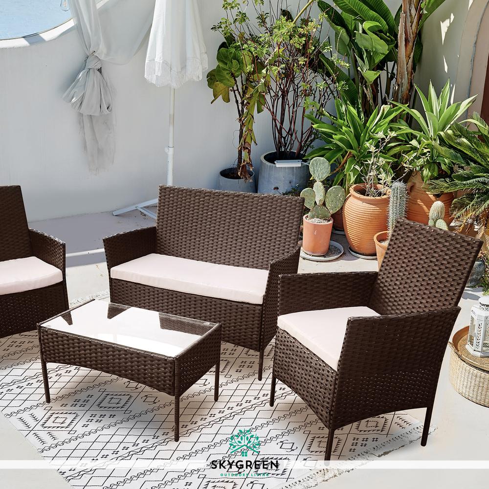 Sala Para Jardin Rattan Juego Sillas Mesa De Exterior 4 Pzas