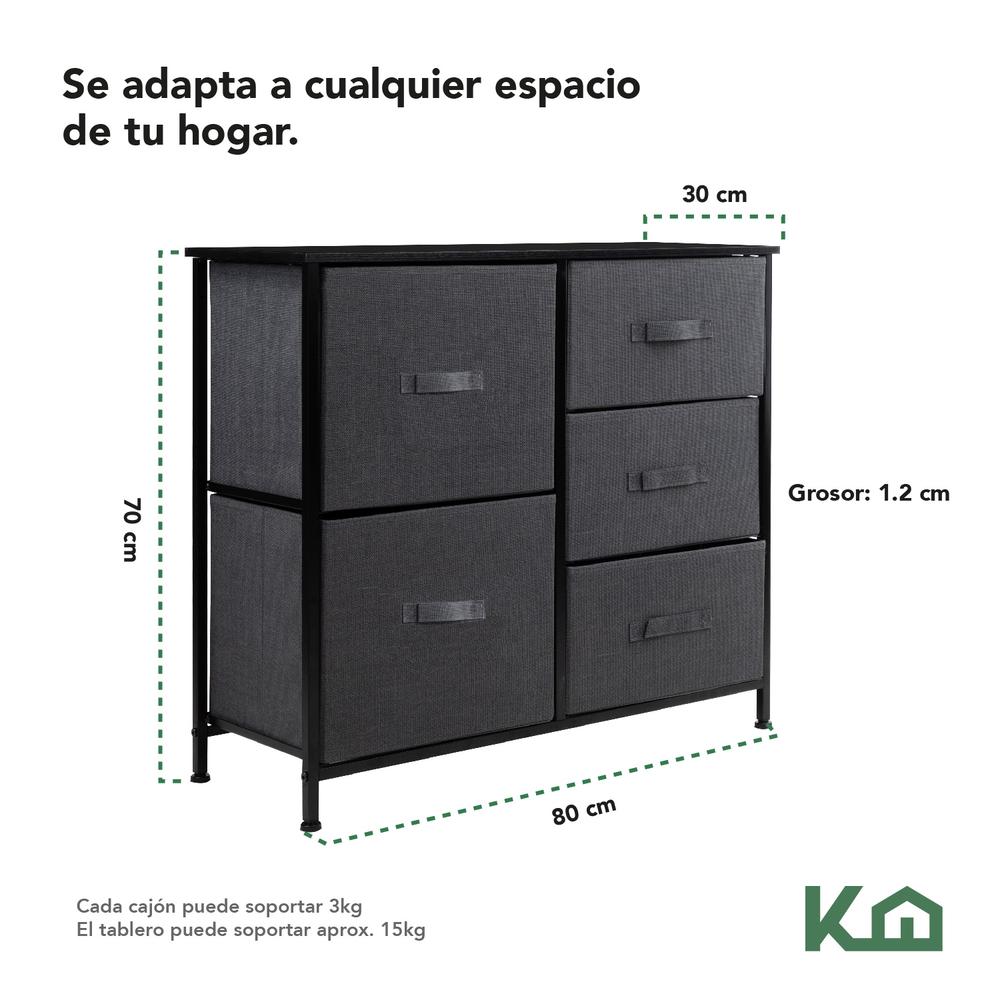 Comoda Cajonera 5 Cajones Mueble Organizador de Tela Madera