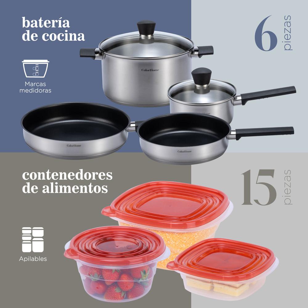 Bateria de Cocina Tricapa Set Contenedores Hermeticos 21pzas