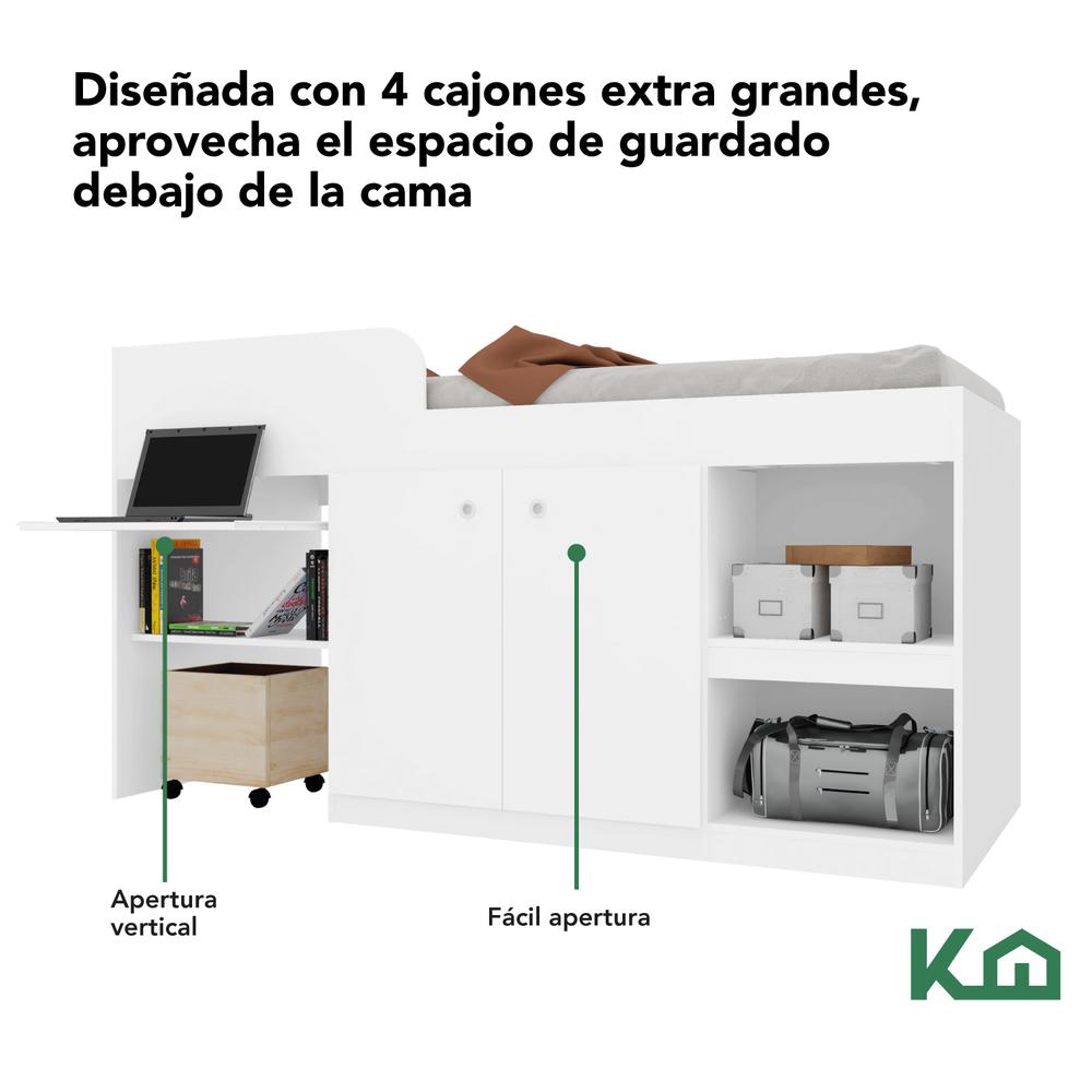 Cama Individual Escritorio Cajones Litera Base KingsHouse