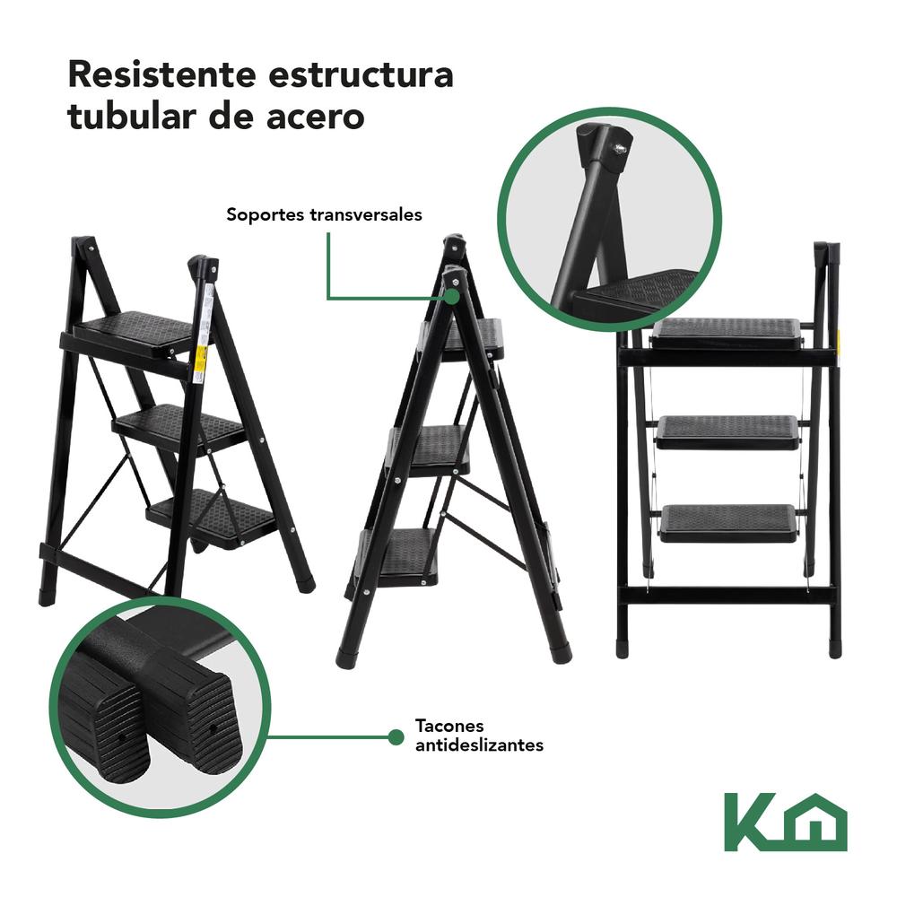 Kit 2 Escaleras Plegables Acero Tijera 3 Peldaños KingsHouse