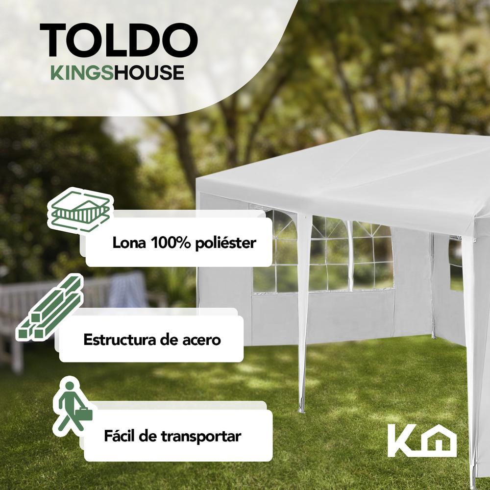 Toldo Carpa 3x6 M Con Pared Impermeable Acero Jardin Blanco