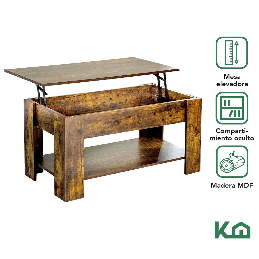 Mesa de Centro Elevable De Madera Con Compartimento Oculto