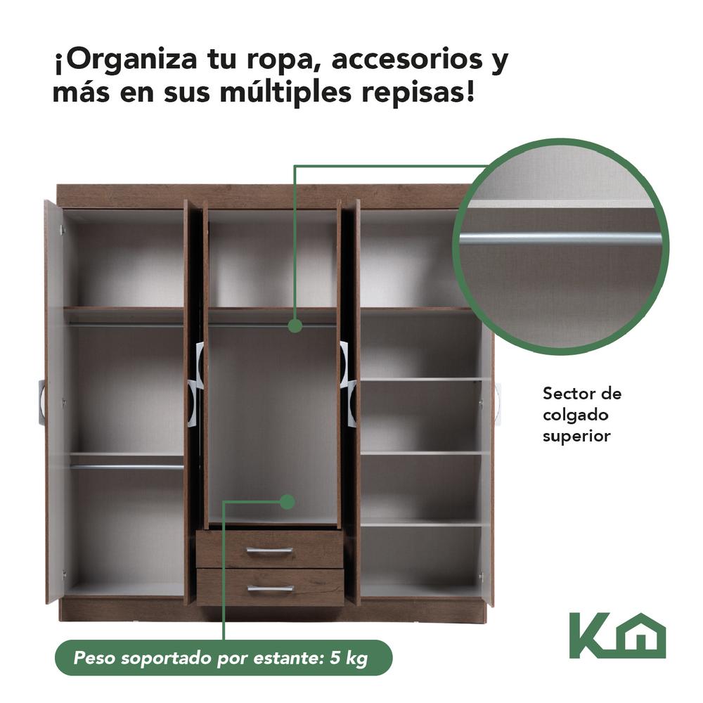 Closet Ropero Armario Moderno Mueble 6 Puertas 2 Cajones