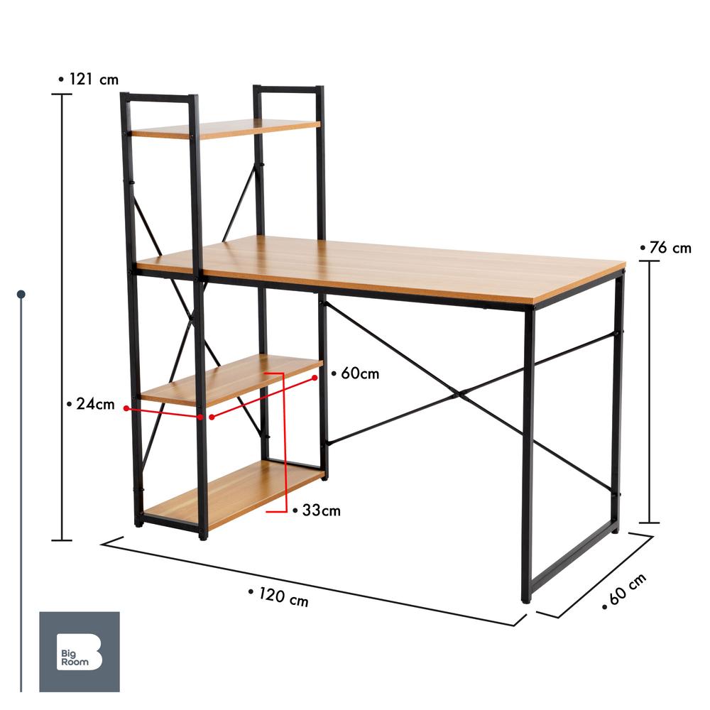 Escritorio Con 3 Repisas Madera Estructura Metal Minimalista