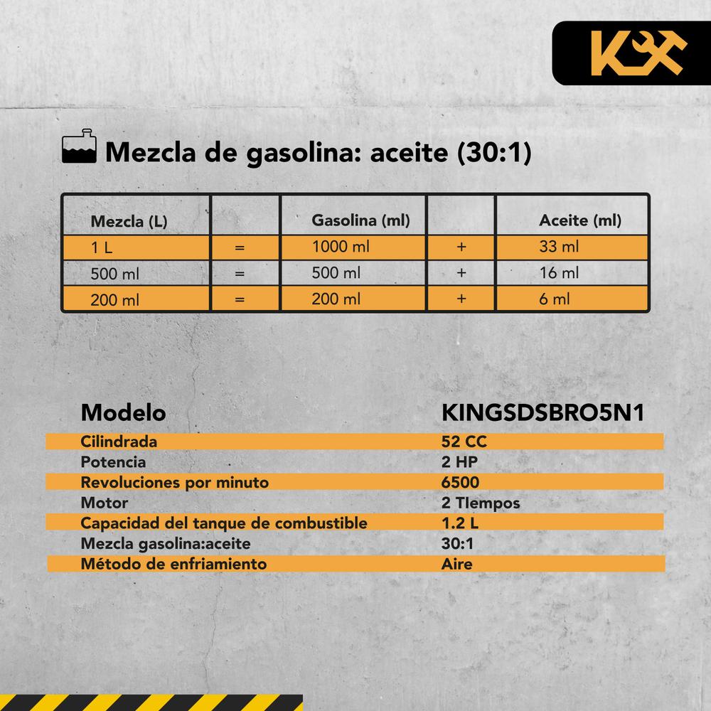 Desbrozadora Gasolina 5 en 1 Accesorios 52cc 2.5HP Motor 2T