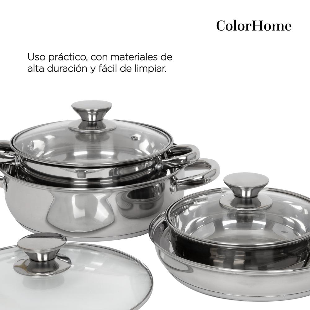 Bateria De Cocina 7 Pzas Acero Inoxidable Tricapa Colorhome