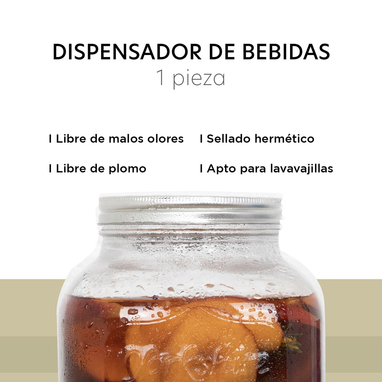 Dispensador De Líquidos Jar Cristal Con Tapa Metal 4 Litros