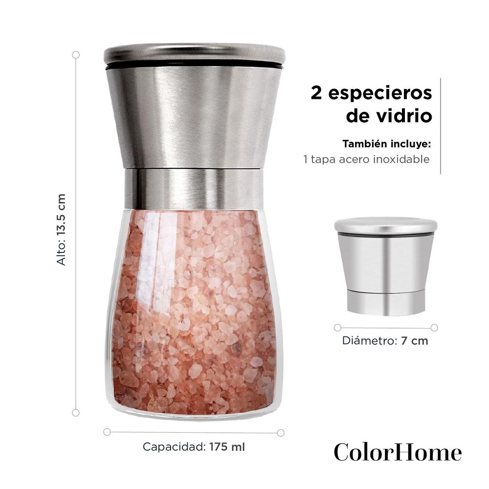 Especiero Para Cocina Moderno Tapa Cristal Acero Inox 2 Pzas