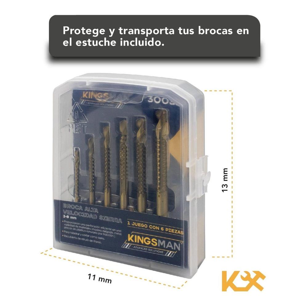 Broca Helicoidal A/V Sierra 3-8 mm Juego 6 Piezas Kingsman