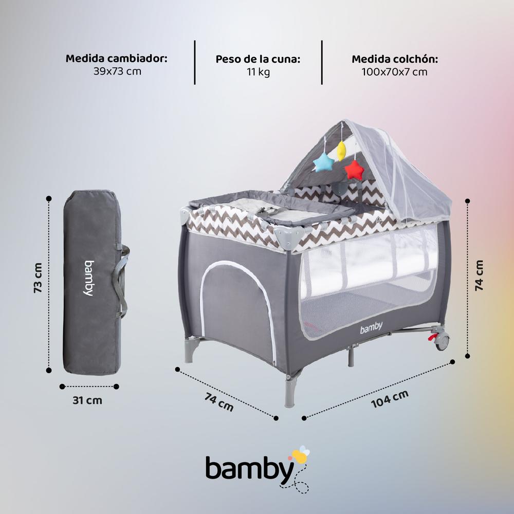 Cuna Para Bebe Plegable Con Cambiador y Colchon Impermeable