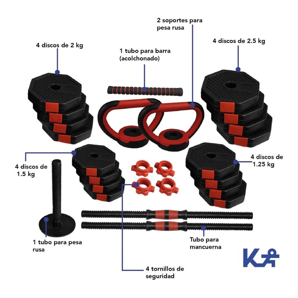 Pesas Set Entrenamiento 4 en 1 Mancuernas hasta 30 kg