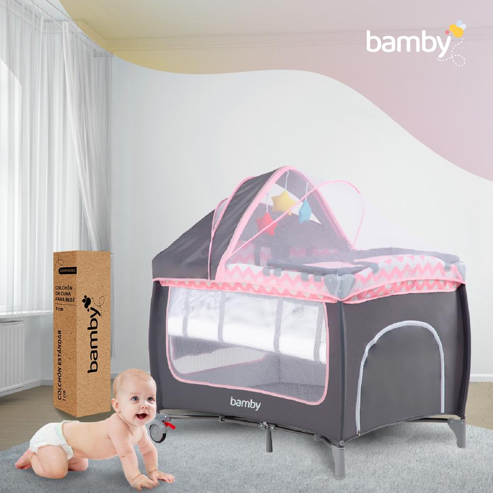 Cuna Para Bebe Plegable Con Cambiador y Colchon Impermeable