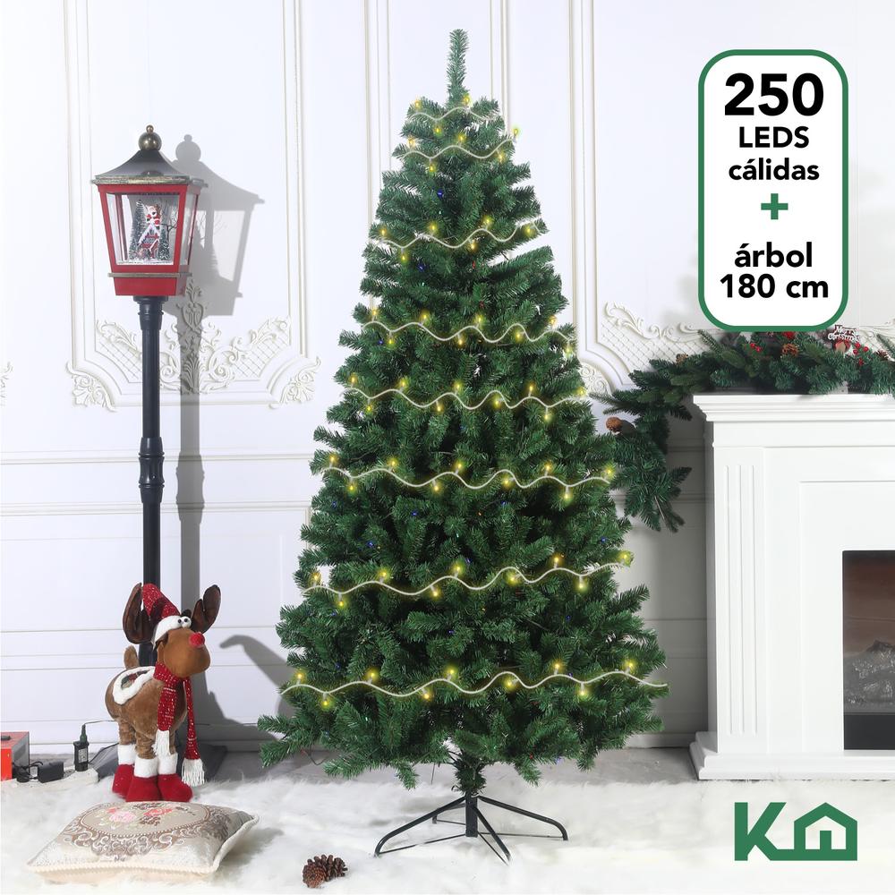 Arbol De Navidad 180cm + Luces Navideñas 250 Led Luz Cálida