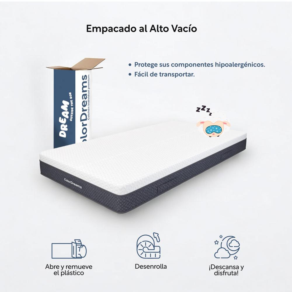 Set 3Pzas Colchón Individual Memory Foam + Almohadas Carbón