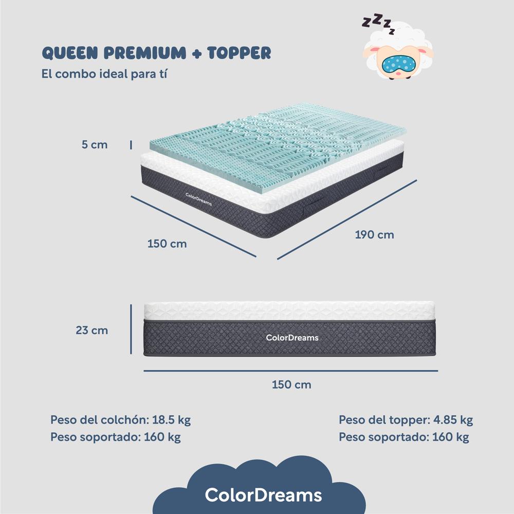 Colchon Queen Size En Caja De Espuma Con Cubrecolchon Topper