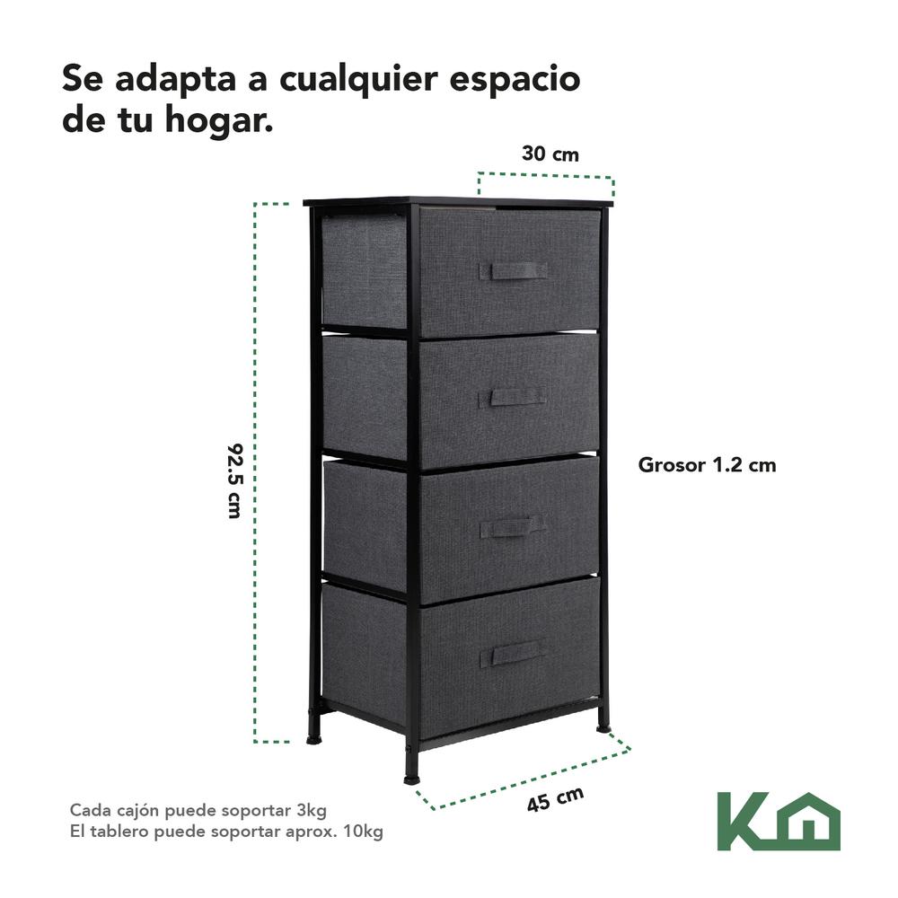 Comoda Cajonera de 4 Cajones Mueble Organizador Tela Madera