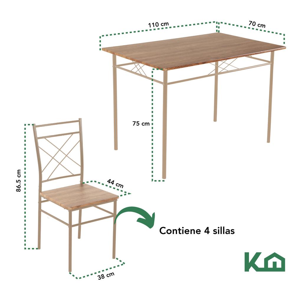 Juego De Comedor 4 Sillas Estructura Metalica Tablero MDF