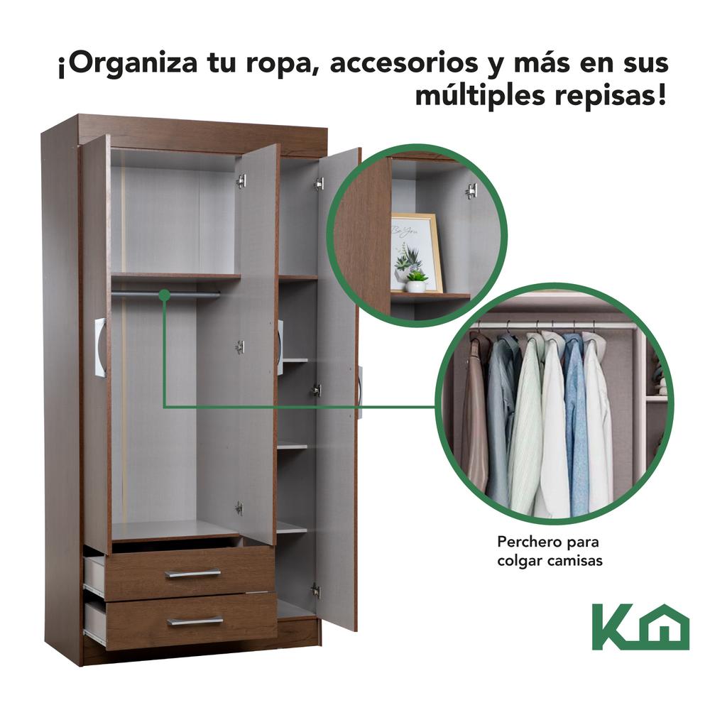 Ropero Closet Armario Mueble Moderno 3 Puertas 2cajones Casa