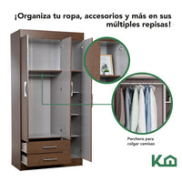 Thumbnail for Ropero Closet Armario Mueble Moderno 3 Puertas 2cajones Casa