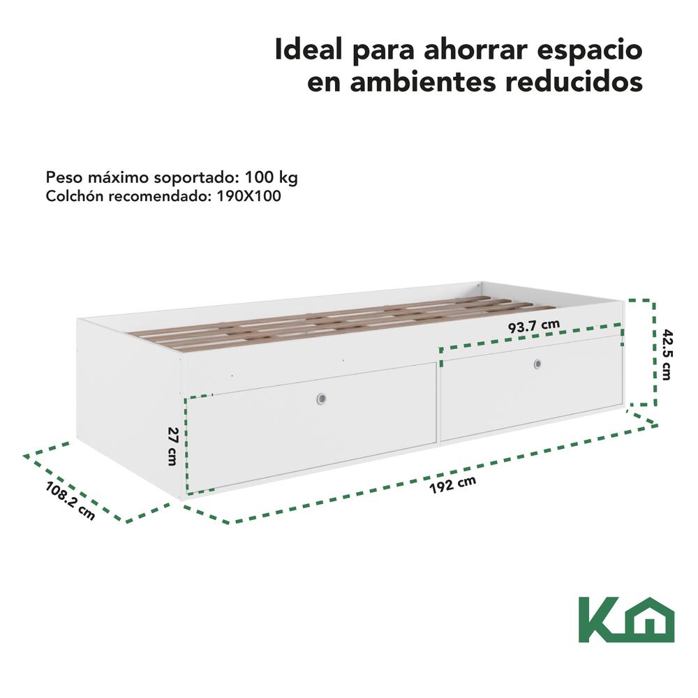 Base Cama Individual Con Cajones KingsHouse Recamara