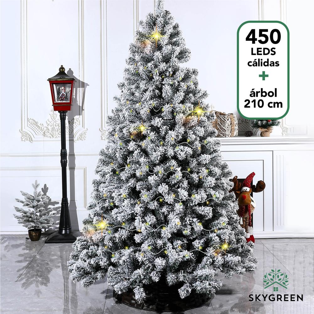 Árbol De Navidad Artificial Nevado 2.10M + 450 Luces Led 46m