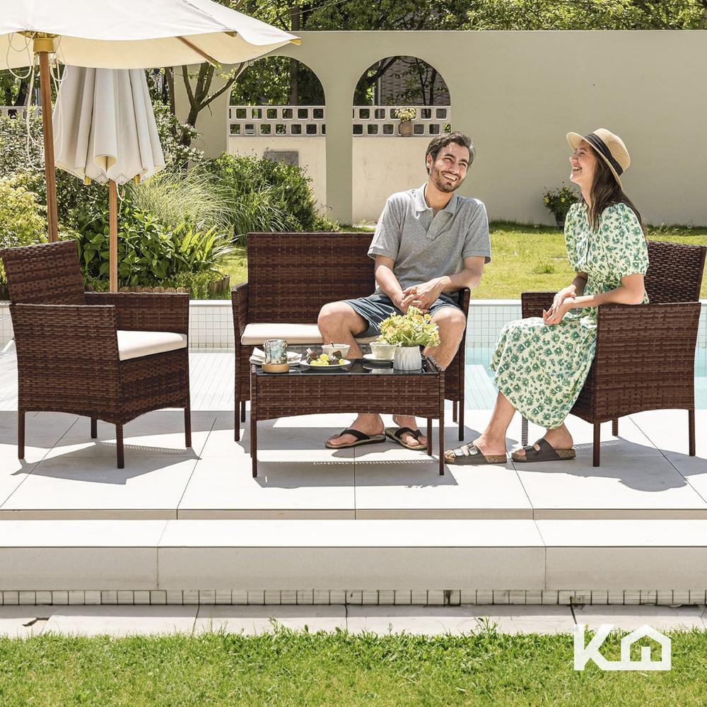 Sala Rattan Para Exterior Jardin Mimbre Marron Cojines Beige