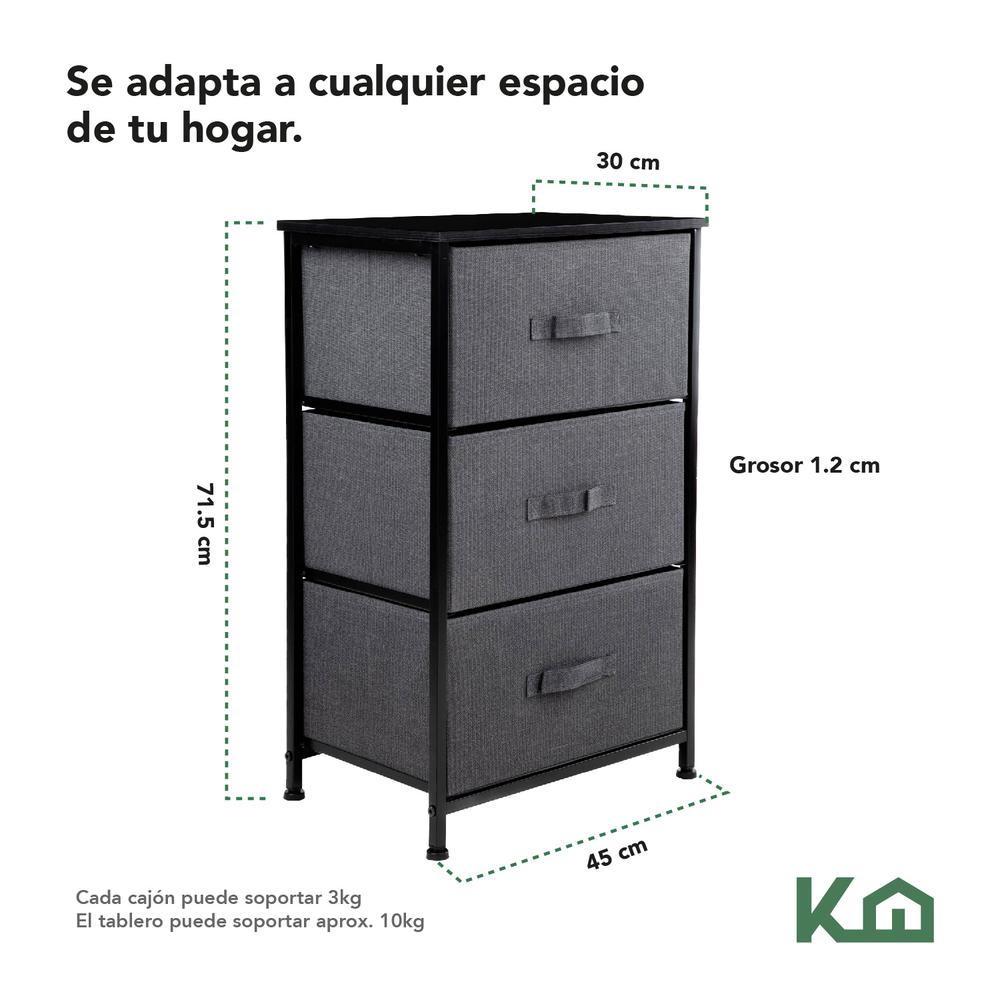 Comoda Cajonera de 3 Cajones Mueble Organizador Tela Madera