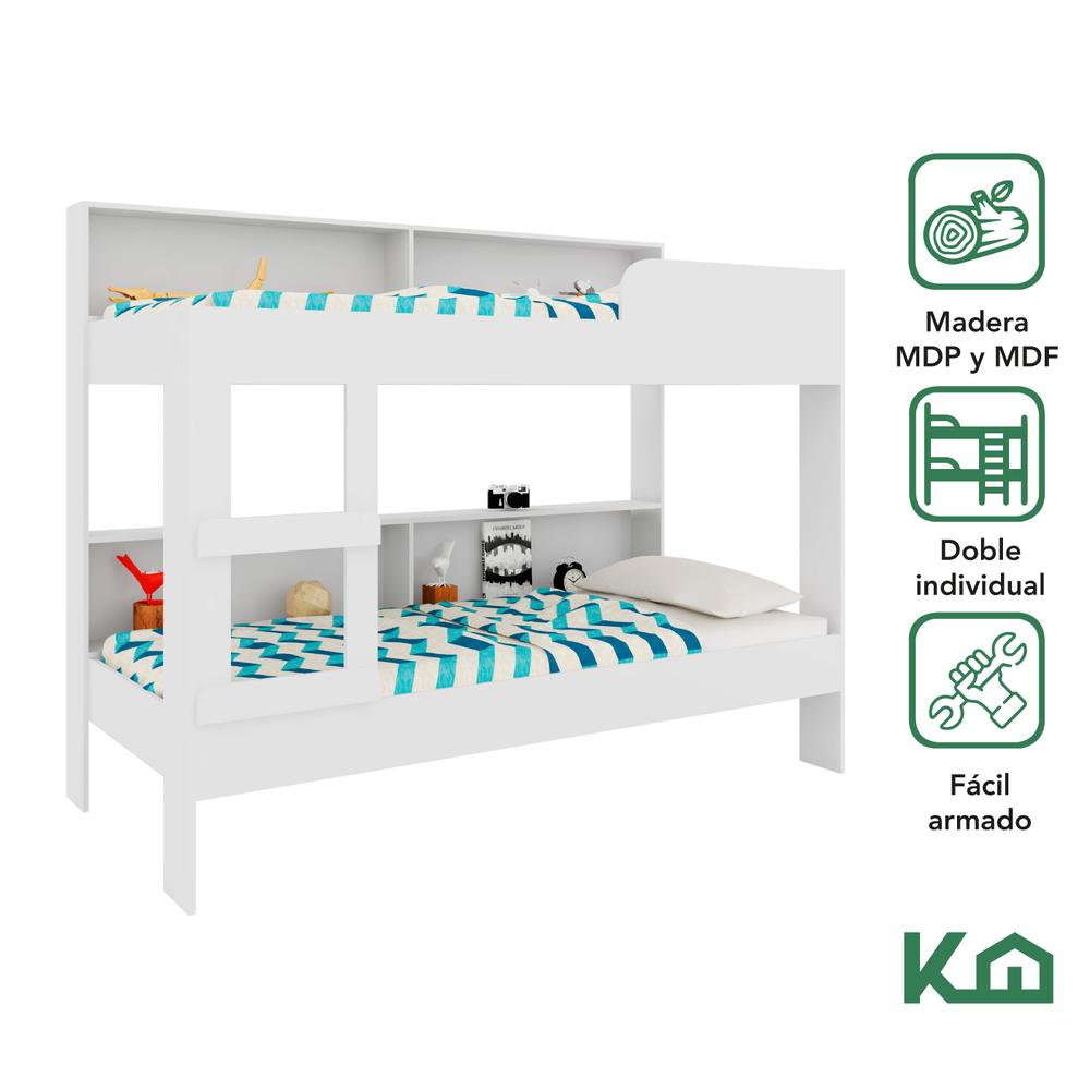 Litera Doble Individual Base Cama Con Estante KingsHouse