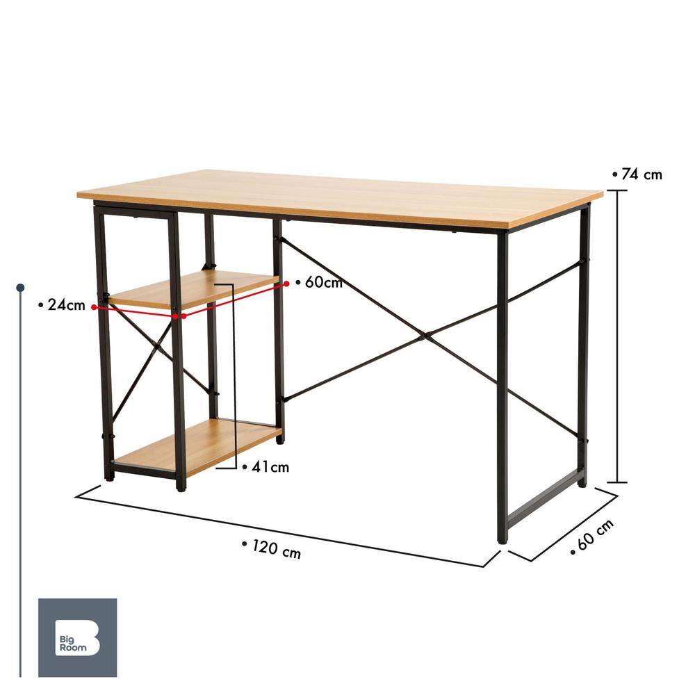 Escritorio Con 2 Repisas Madera Estructura Metal Minimalista