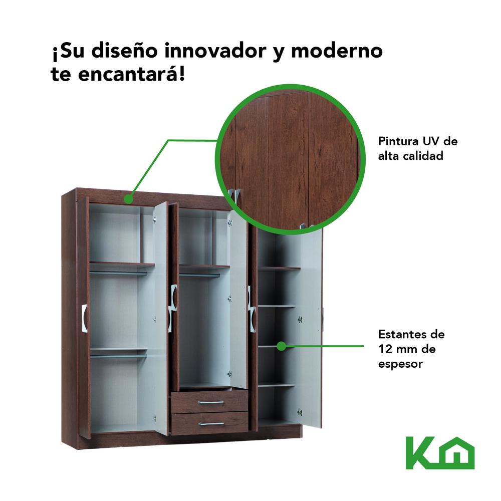 Closet Ropero Armario Moderno Mueble 6 Puertas 2 Cajones