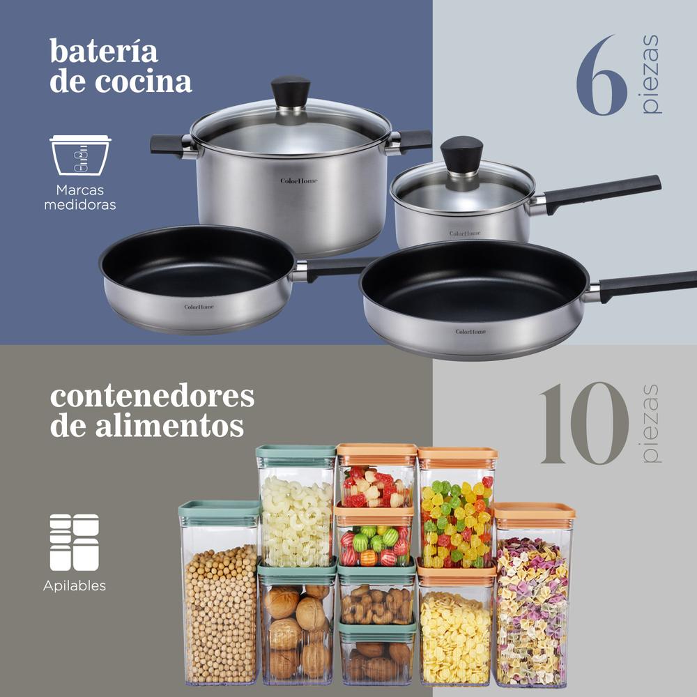 Bateria de Cocina Tricapa Set Contenedores Hermeticos 16pzas