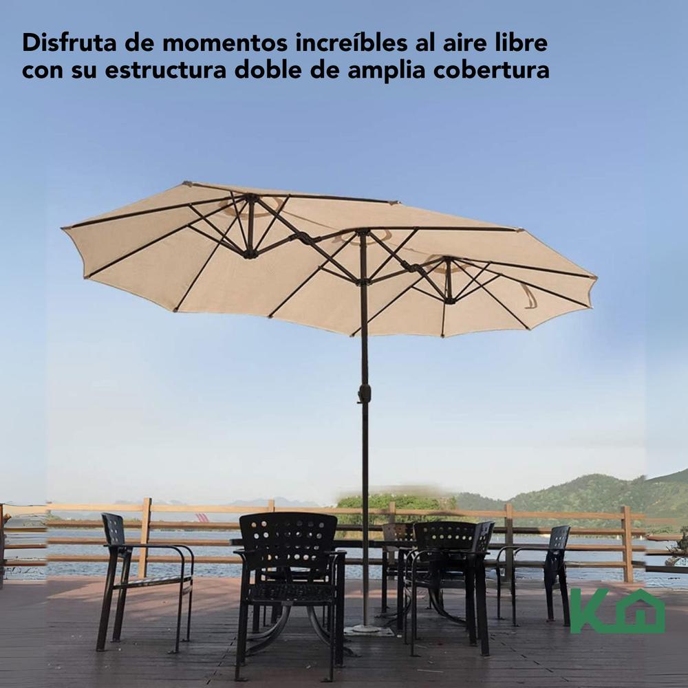 Sombrilla Doble Para Patio Jardin Semi Impermeable Con Base