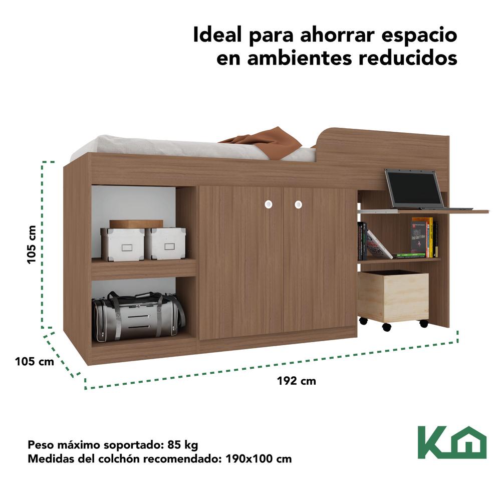 Cama Individual Escritorio Cajones Litera Base KingsHouse