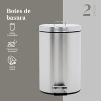 Thumbnail for Botes de Basura 9L Acero Inox C/Pedal Metalico Cocina 2pzas