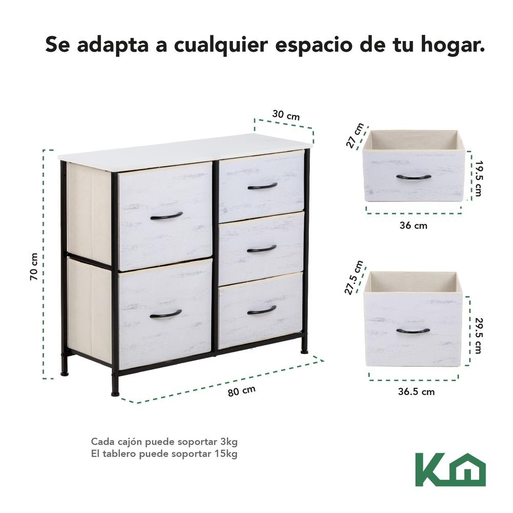 Comoda Cajonera 5 Cajones Mueble Organizador de Tela Madera