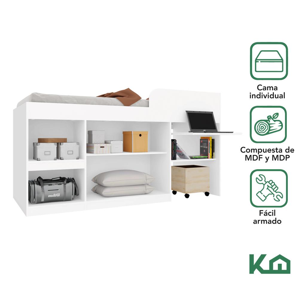 Cama Individual Escritorio Cajones Litera Base KingsHouse