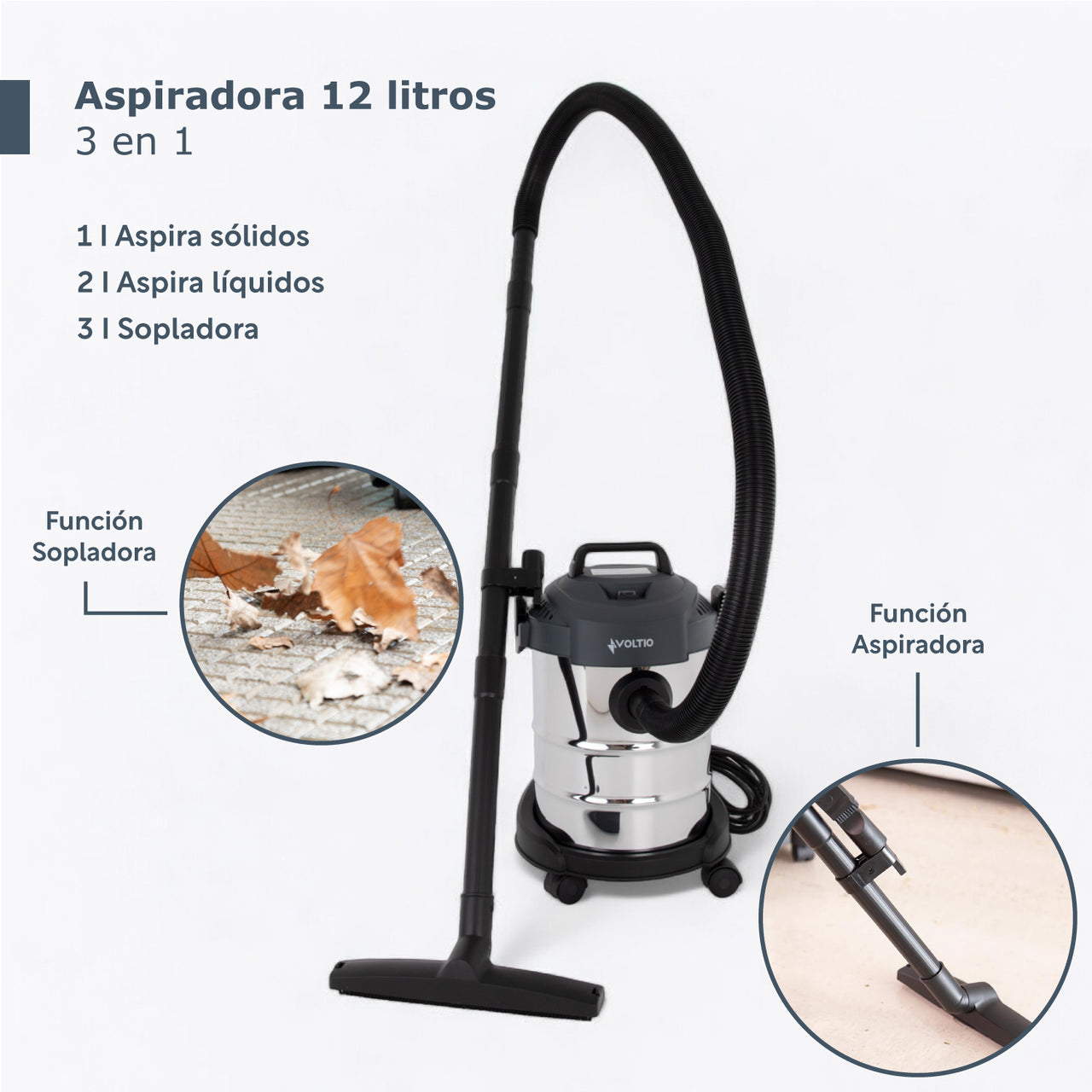 Aspiradora de tacho 3 En 1 Acero sopladora aspira liquido