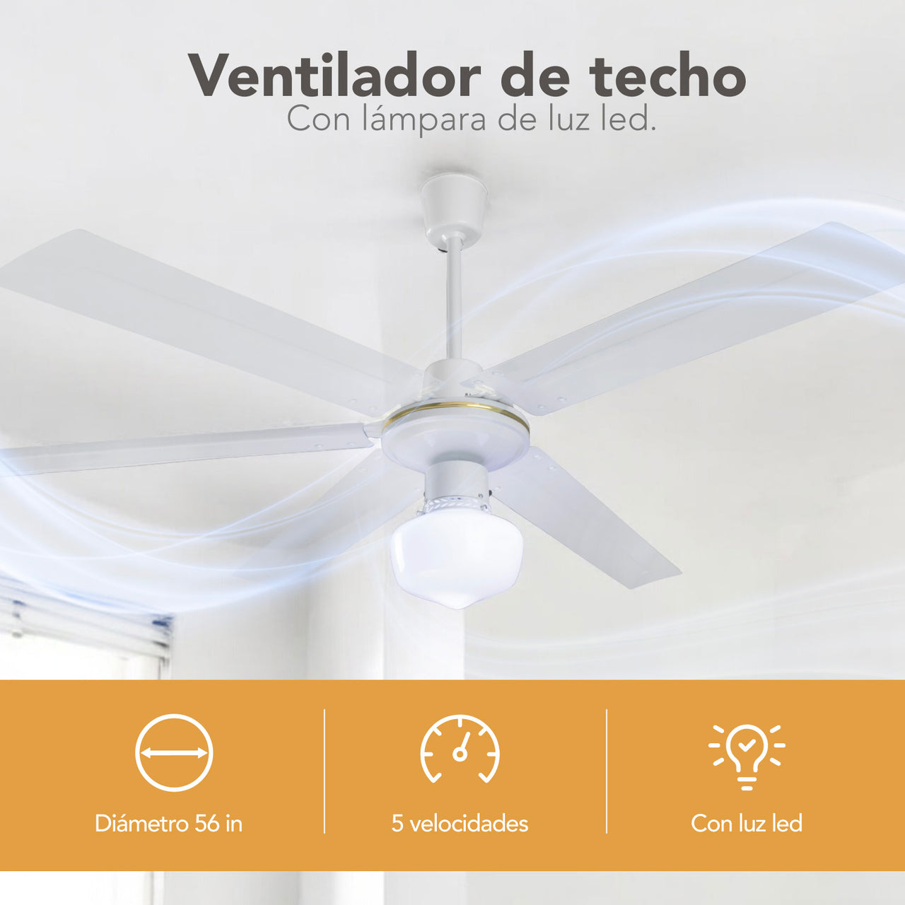 Ventilador De Techo C/ Luz Led Lámpara 56