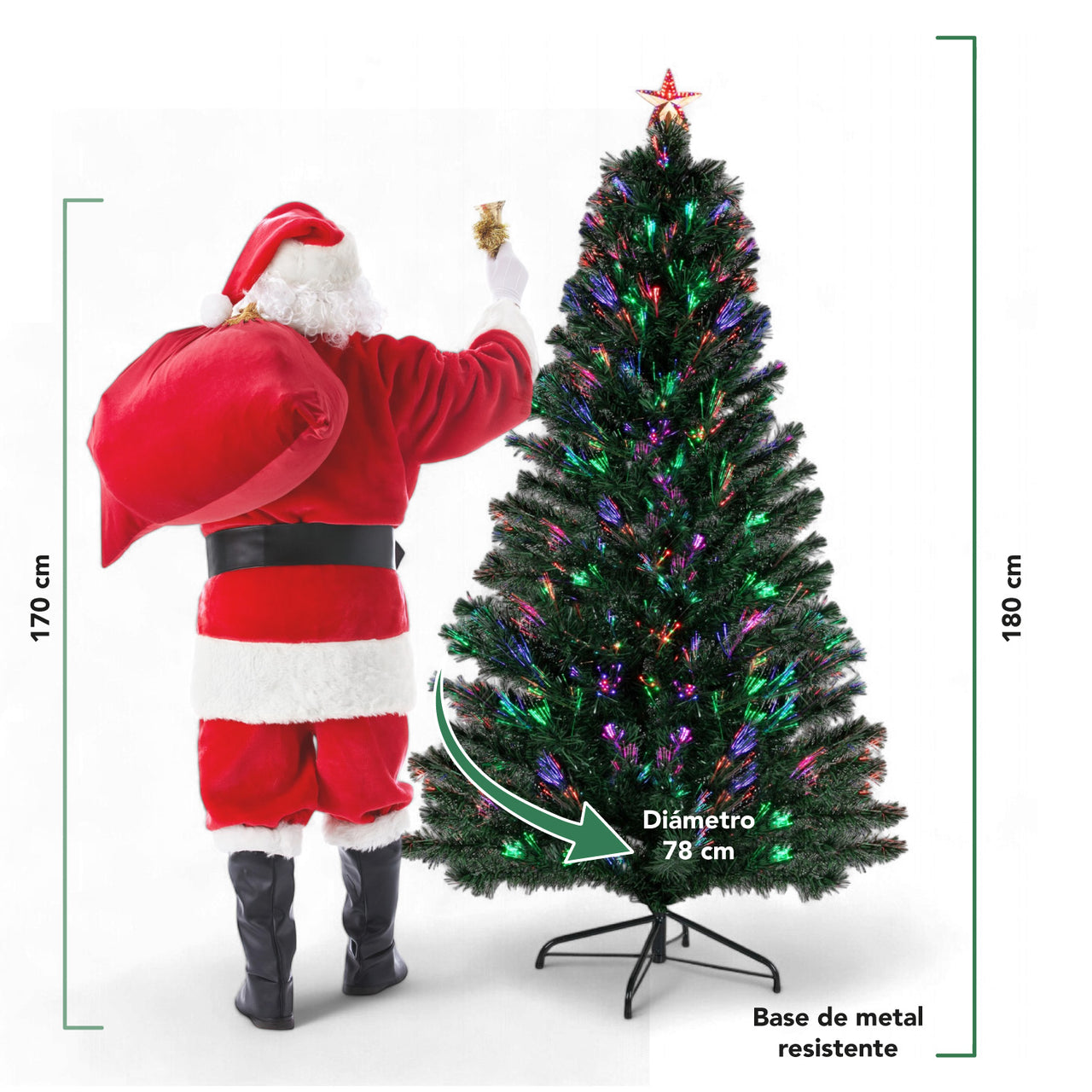 Árbol Navidad Led Integrado Fibra Óptica 1.80 M  Pino Frondoso