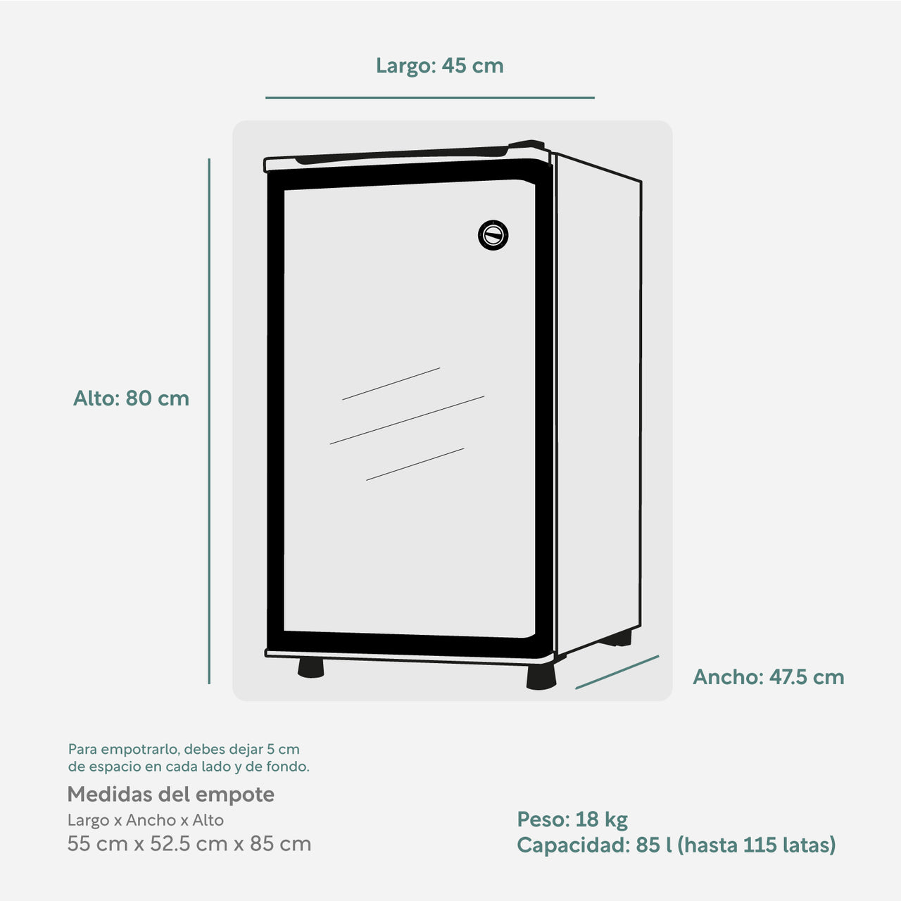 Frigobar Enfriador De Bebidas Refrigerador 85 Litros con Luz