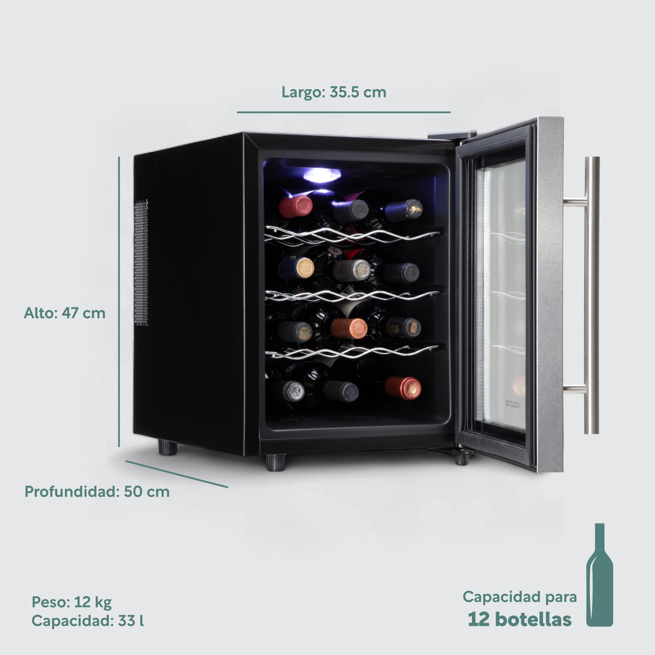 Cava Enfriador De Vinos Para 12 Botellas Frigobar 110-120V