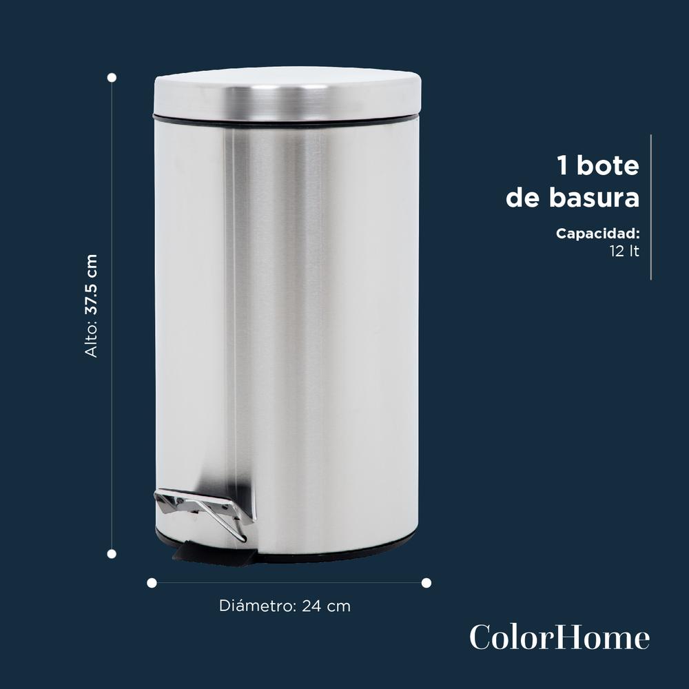 Bote de Basura Metalico Acero Inox Con Pedal Cocina 12L