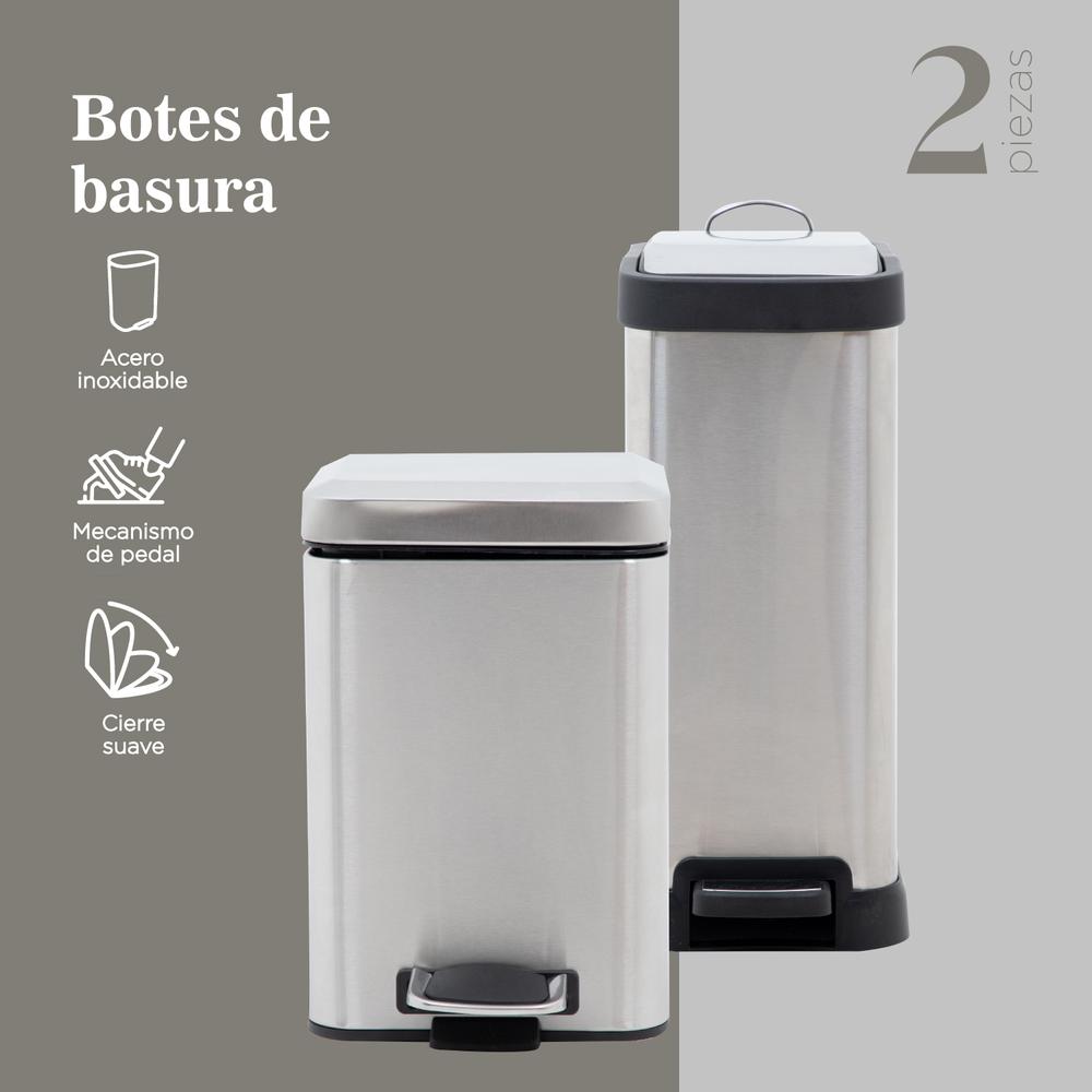 Set Botes de Basura 6 y 8 Litros Acero Inox Con Pedal Cocina