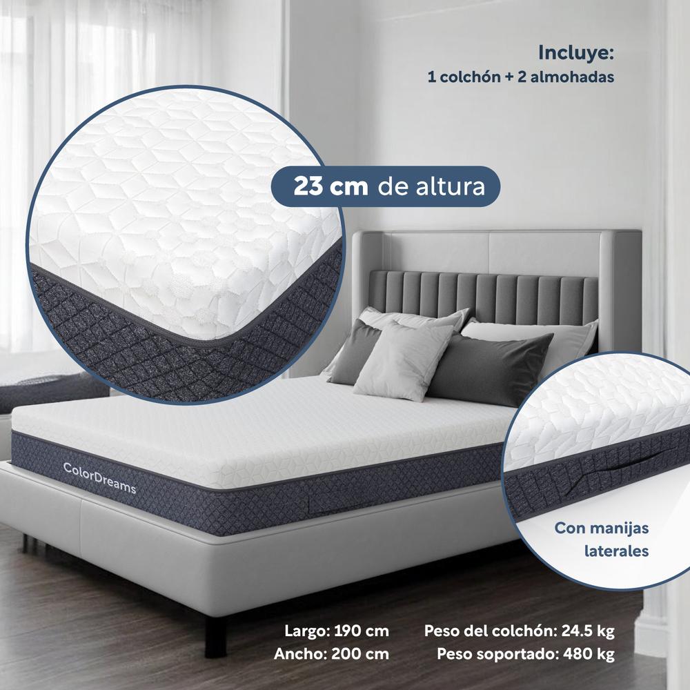 Colchón King Size Memory Foam + Almohadas Espuma Set 3Pzas