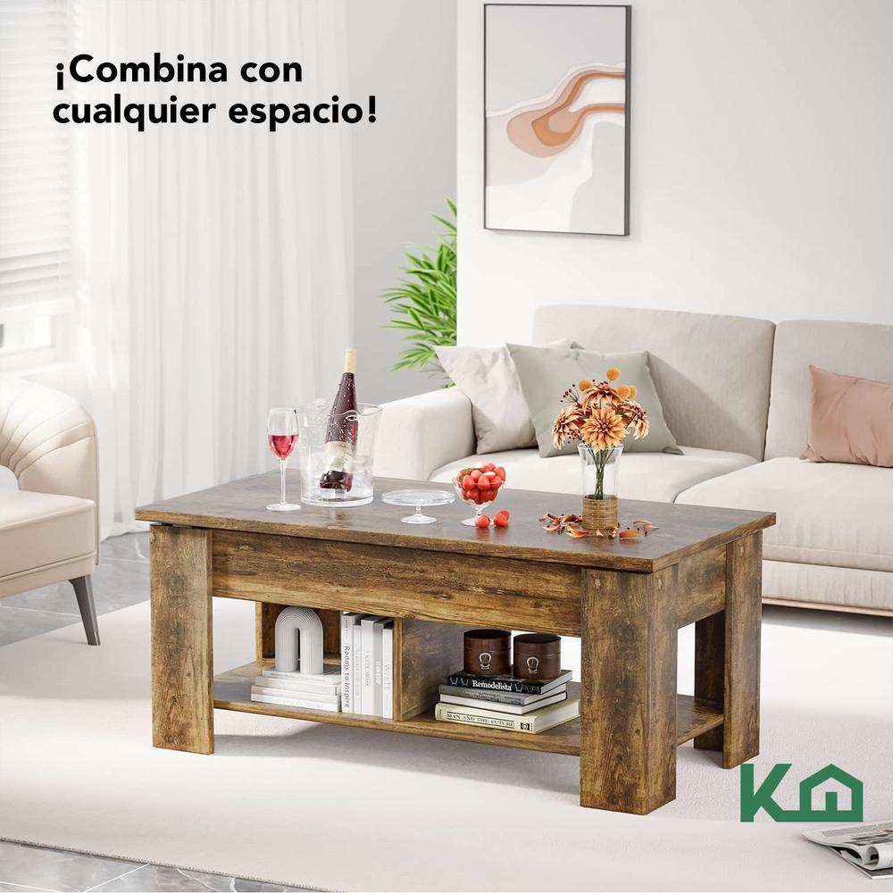 Mesa de Centro Elevable De Madera Con Compartimento Oculto