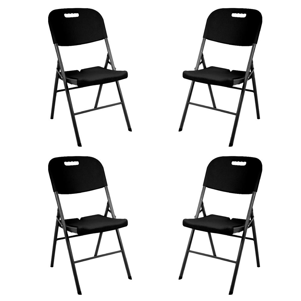 Set de 4 Sillas Plegables Negro De Plastico Eventos Jardin