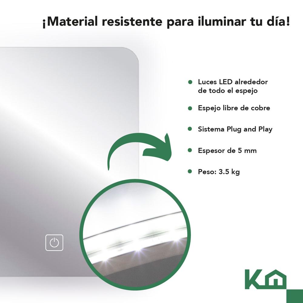 Espejo Kit Para Baño Con Luz Led Rectangular Sistema Touch